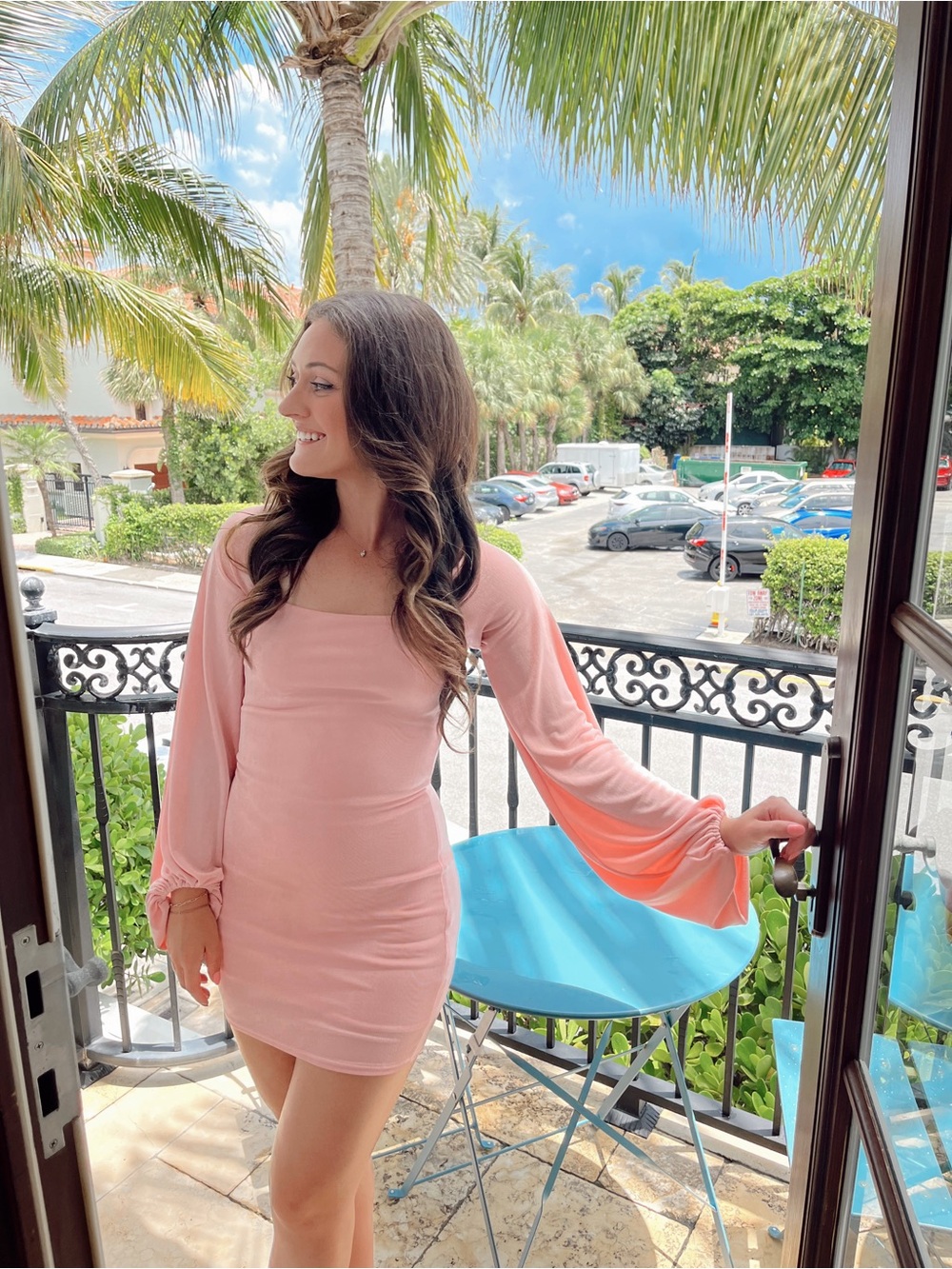 Lucy in the Sky Pink Square-Neck Mini Dress